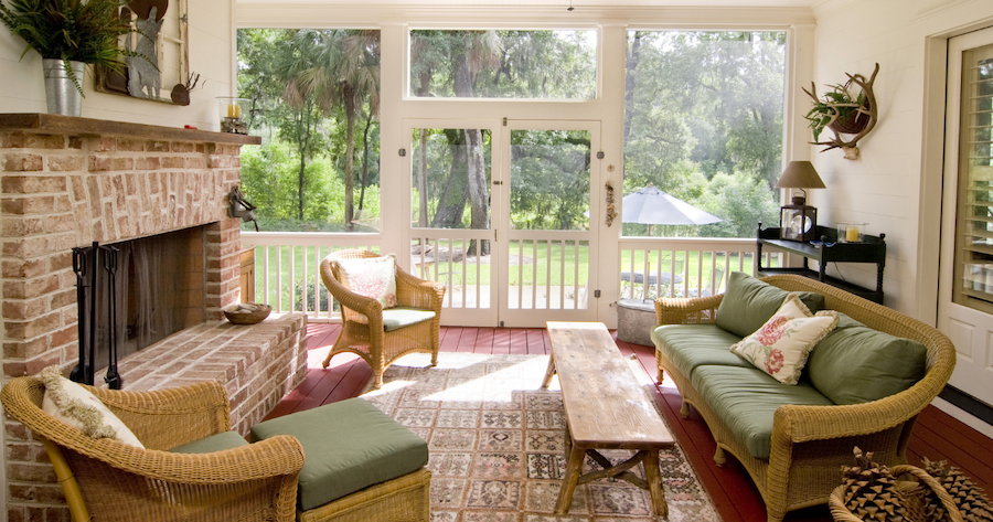 screened in porch with warm sunlight pouring in